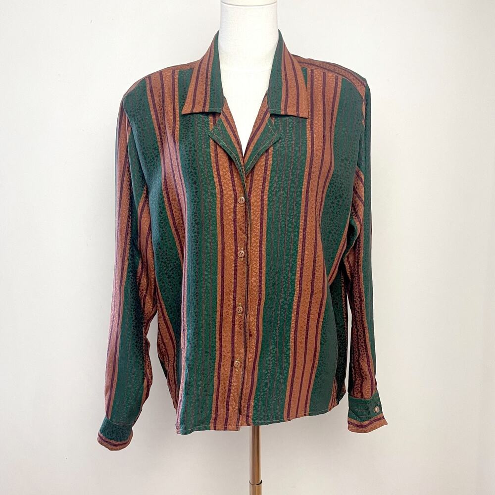 Vintage 90s Anne Klein Blouse Sz 6 Twee Teacher Secretary Retro Striped